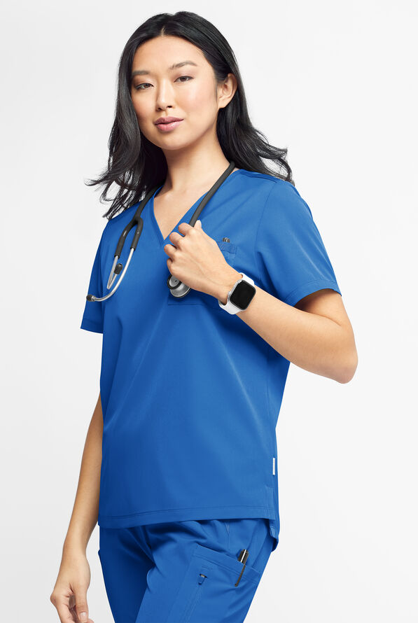 Blusa médica WhisperLite Zora Stretch con cuello en V y 2 bolsillos para mujer - Royal - 5