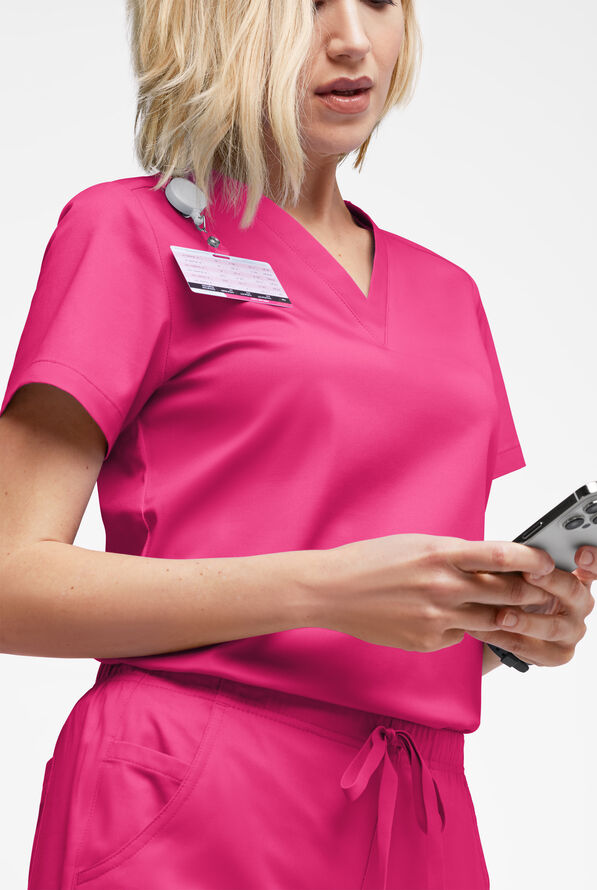 Butter-Soft STRETCH Women's V-Neck Tuck In Top - Fuchsia - 2