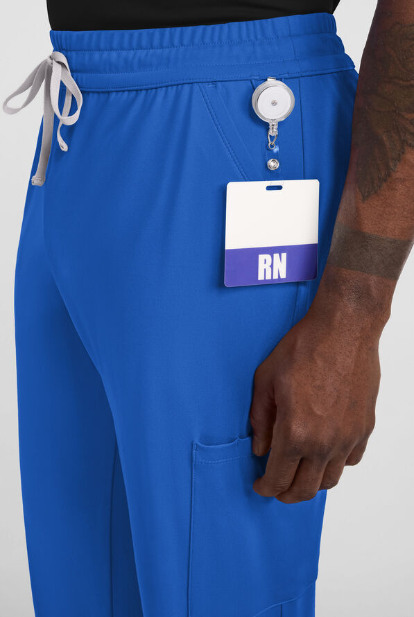 Cherokee Achieve Men's 5-Pocket STRETCH Straight Leg Cargo Knit Scrub Pants - Royal - 3