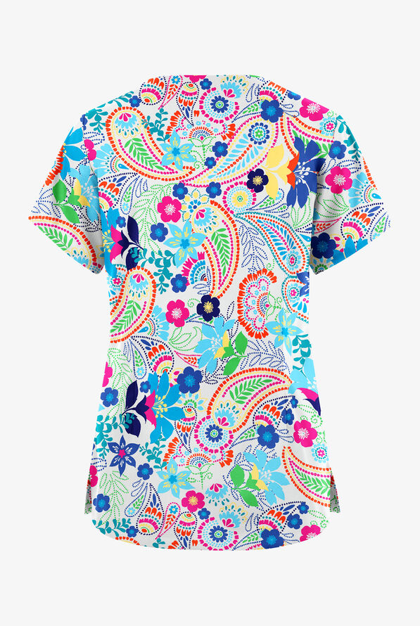 Butter-Soft Originals Royal Paisley Women's 6-Pocket Scallop Neck Print Scrub Top - null - 2