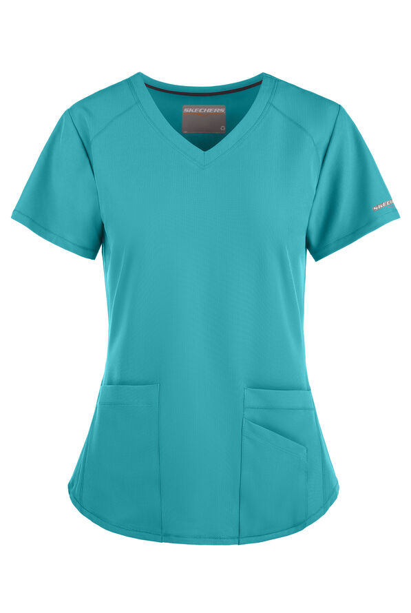 Skechers by Barco Breeze Women's 3-Pocket STRETCH V-Neck Scrub Top - Teal - 1
