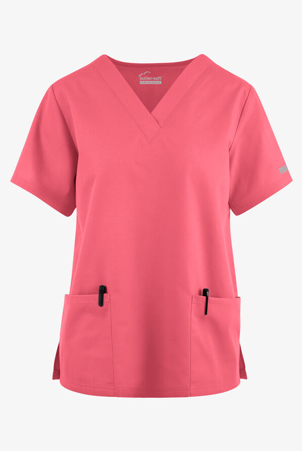 Butter-Soft Originals Women's 2-Pocket V-Neck Scrub Top - Rouge Rose - 1