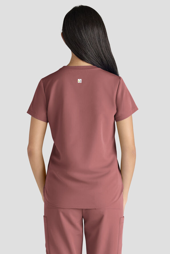 ReSurge Citrine Women's 1-Pocket Crew Neck Tuck In / Wear Out Scrub Top - Soft Chestnut - 2