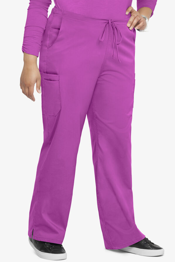 Butter-Soft STRETCH Women's 9-Pocket Drawstring with Back Elastic Scrub Pants - Tall - Deep Lavender - 3