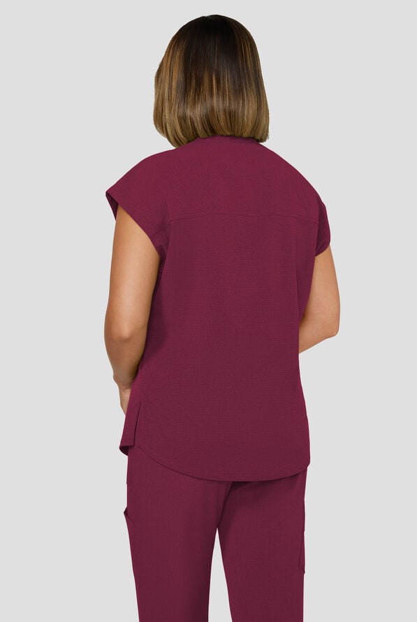 Blusa m&eacute;dica koi Solis Catrin STRETCH con cuello en V con cremallera y tapeta en contraste y 1 bolsillo para mujer - Wine - 3