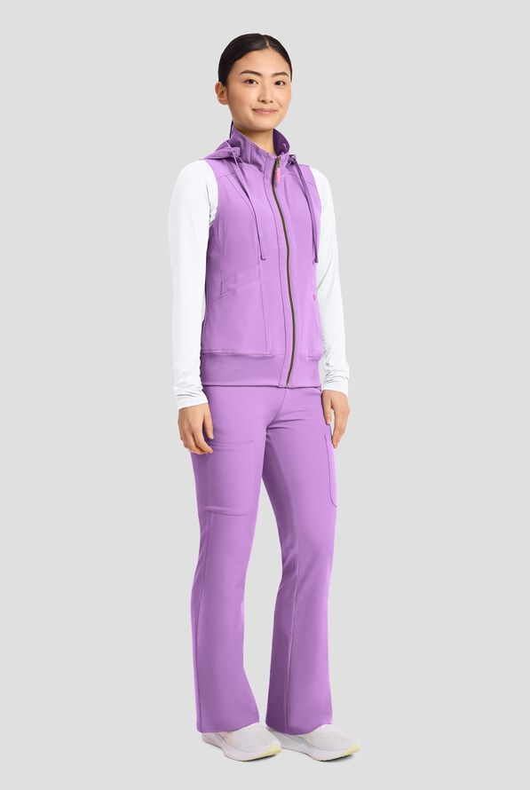 Med Couture Amp Women's 4-Pocket STRETCH Zip Front Removable Hoodie Scrub Vest - Digital Lavendar - 7