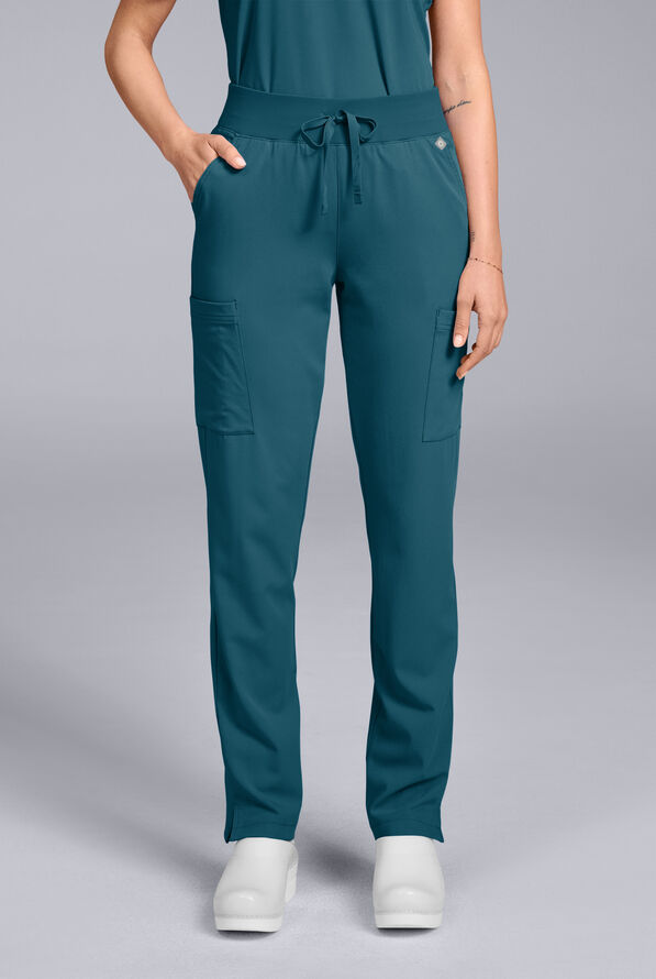 Hypothesis Women's Base 7-Pocket Straight Leg Cargo Scrub Pant - Petite - Caribbean Blue - 1