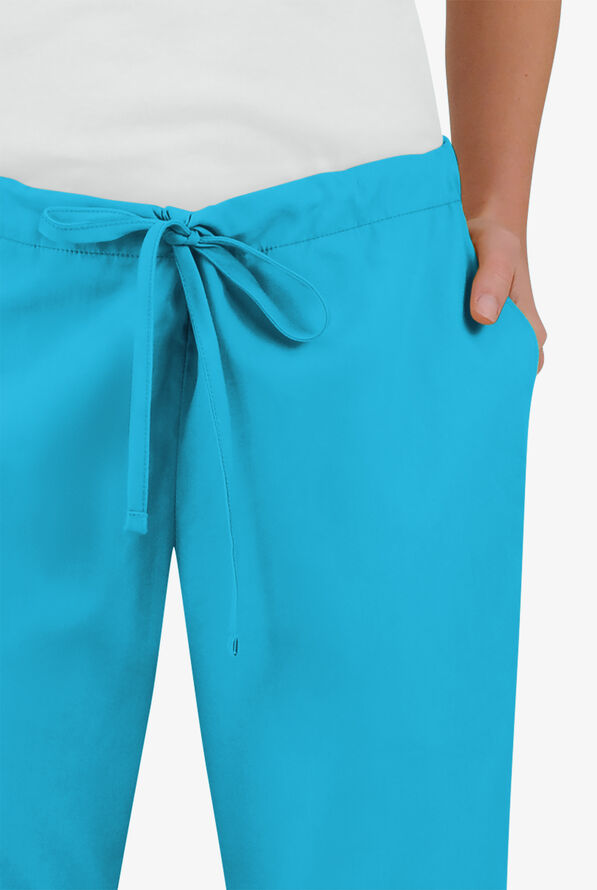 Butter-Soft Core Women's 4-Pocket Elastic Waist Back Drawstring Scrub Pants - Turquoise - 3