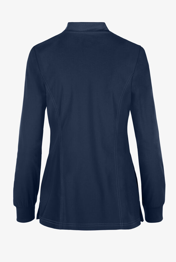 koi Basics Andrea Women's 4-Pocket STRETCH Rib-Knit Trim Scrub Jacket - Navy - 2
