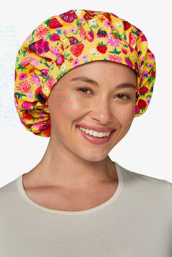 koi Basics Strawberries and Ladybugs Unisex Bouffant Scrub Print Hat - null - 1