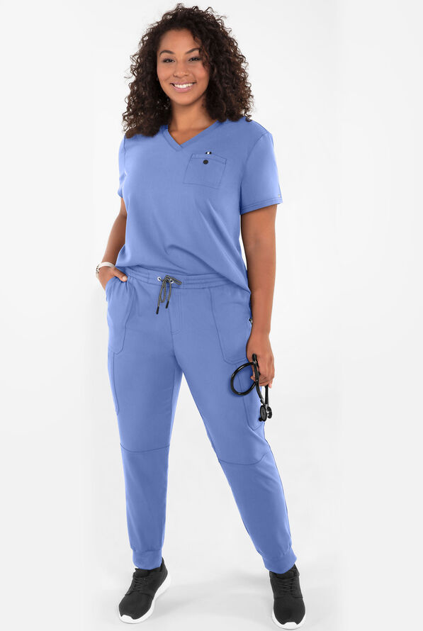 koi Next Gen Ready to Work Women's 1-Pocket STRETCH V-Neck Scrub Top - True Ceil - 4