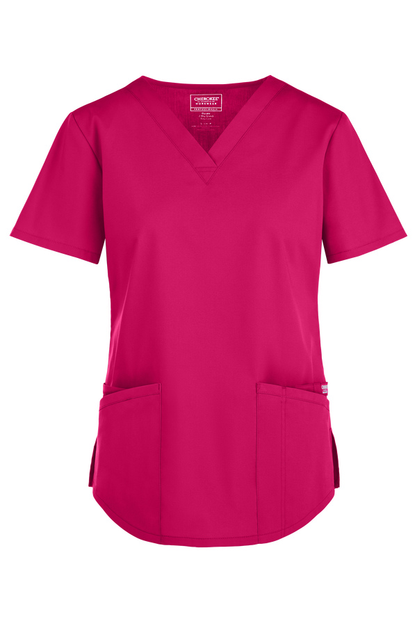 Cherokee Workwear Professionals Women's 3-Pocket STRETCH V-Neck Scrub Top - Electric Pink - 1