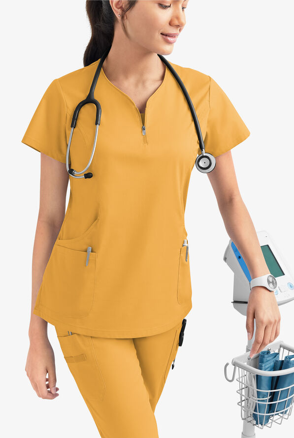 UA ButterSoft STRETCH Curved Neck Zipper Scrub Top Fashion Scrubs