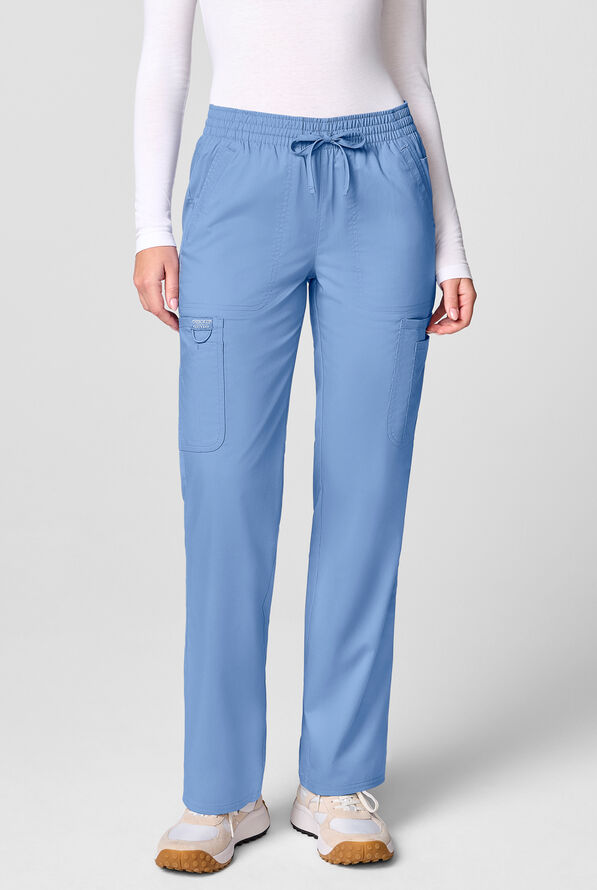 Cherokee Workwear Revolution Women's 12-Pocket STRETCH Drawstring Straight pant - Ceil Blue - 1