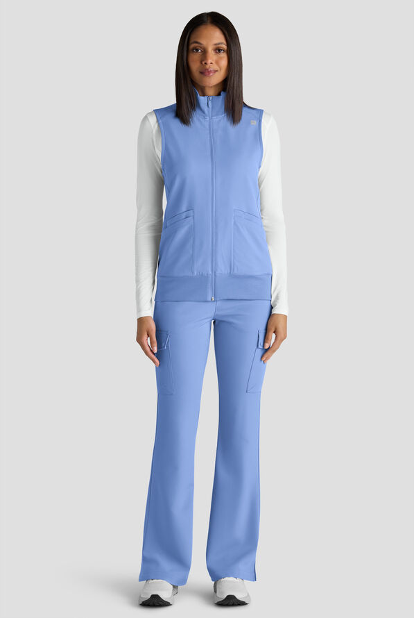 ReSurge Ebro Women's 6-Pocket Zip Front Stand Scrub Vest - Ceil Blue - 7