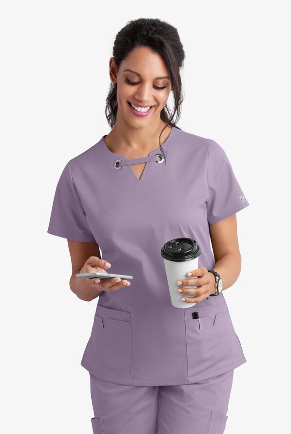 Butter-Soft STRETCH Women's 4-Pocket Large Grommet Scrub Top - Canyon Iris - 7