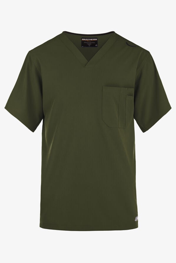 Skechers by Barco Structure Men's 1-Pocket STRETCH V-Neck Scrub Top - Olive - 1