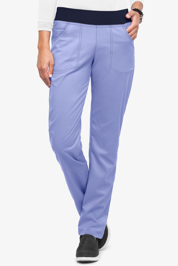 Pantalón médico UA Flex2 STRETCH tall estilo yoga con piernas rectas y 3 bolsillos para mujer - Ceil/Navy - 1