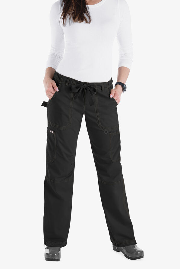 koi Classics Lindsey Women's 7-Pocket STRETCH Low-Rise Cargo Scrub Pants - Black - 1