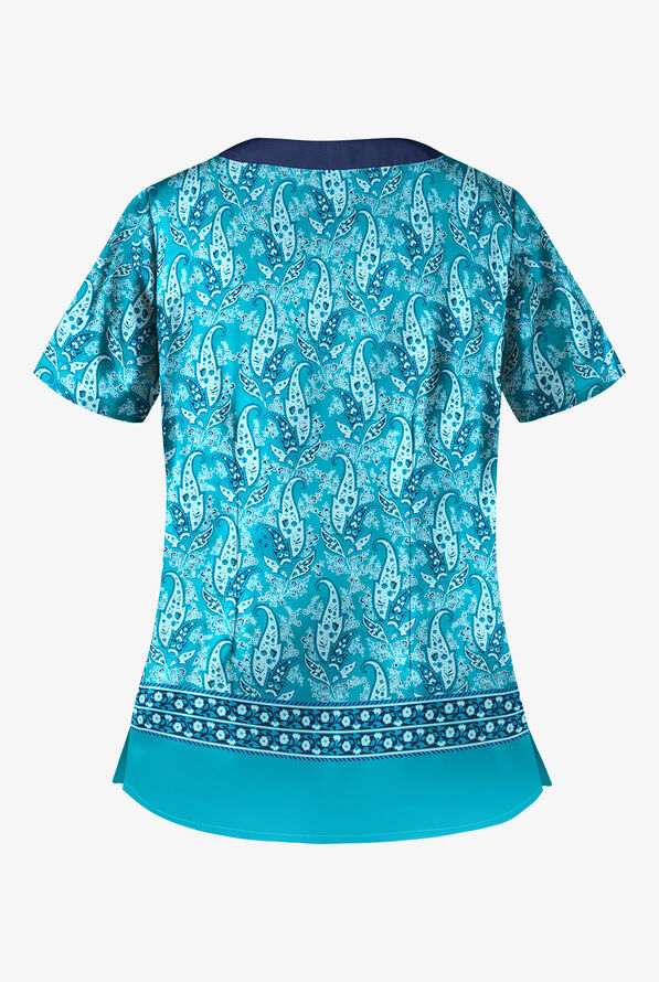 UA Best Buy Scrubs Floating Paisley Turquoise Women's 2-Pocket Scallop Neck Print Scrub Top - null - 2