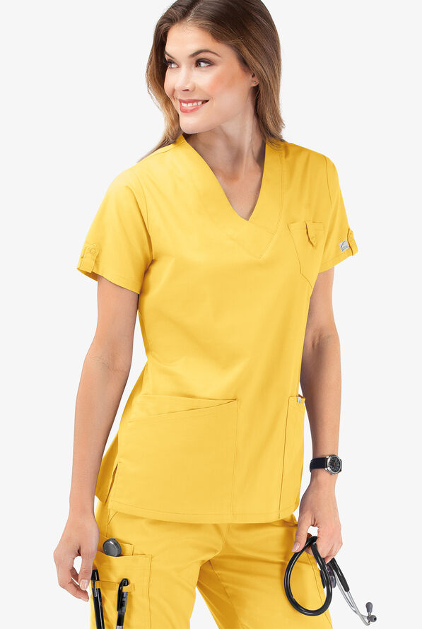 Butter-Soft STRETCH Women's 6-Pocket V-Neck Scrub Top - Pineapple - 6
