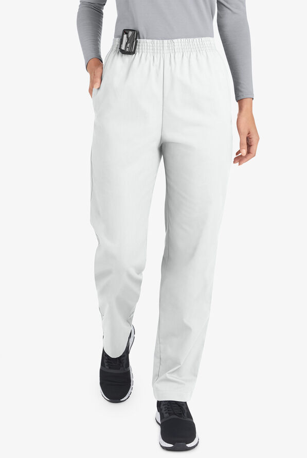 Butter-Soft Core Scrubs Women's 2-Pocket Tapered Elastic Waist Pants - White - 1