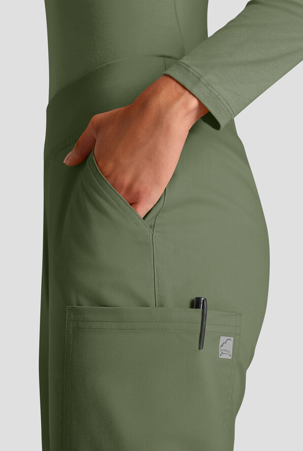 Butter-Soft STRETCH FLXTEK+ Women's 4-Pocket Knit Waistband Yoga Scrub Pants - Light Olive - 4