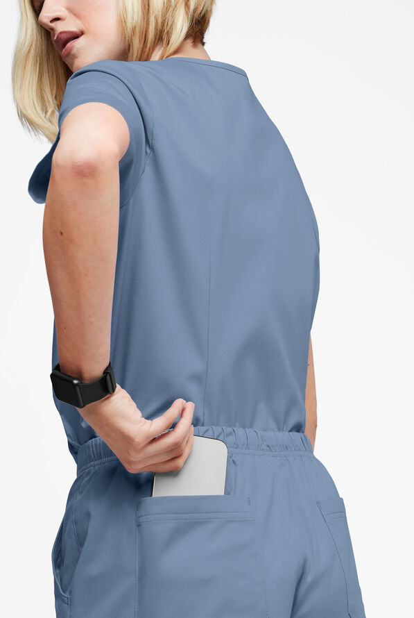 Butter-Soft STRETCH Women's V-Neck Tuck In Top - Indigo Batik - 4