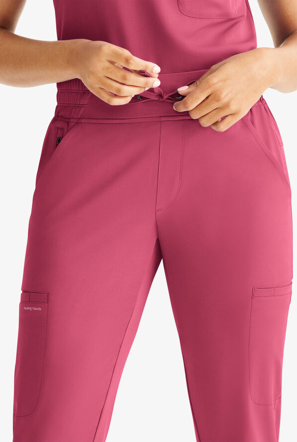HH Works by Healing Hands Rhea Women's 6-Pocket STRETCH Cargo Jogger Scrub Pants - Cherry Wine - 2