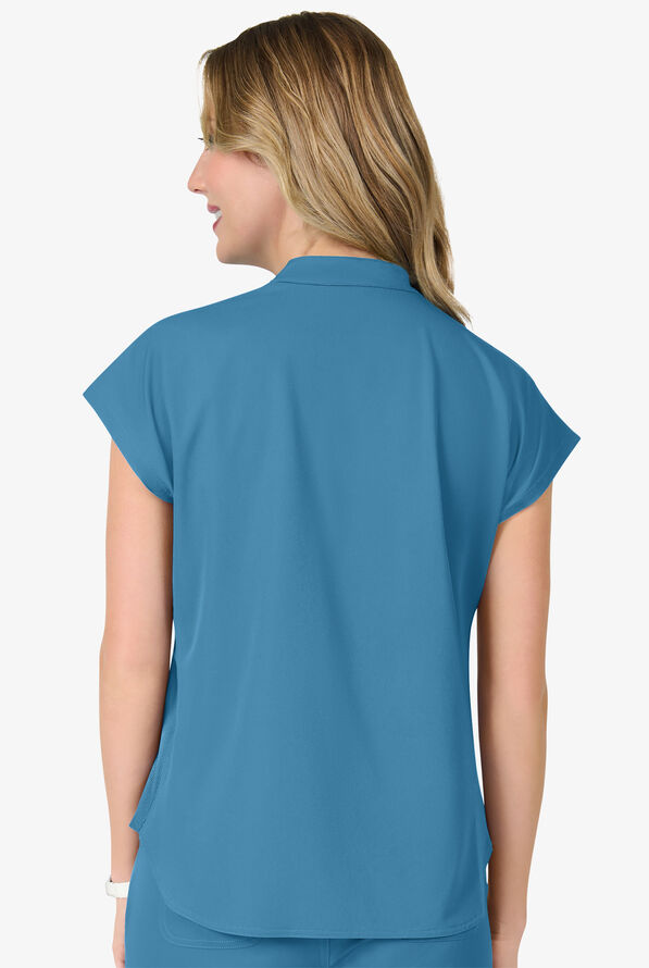 Zavate Ava Therese Piper Women's 2-Pocket STRETCH Dolman Sleeve Mandarin Collar Scrub Top - Blue Shadow - 3