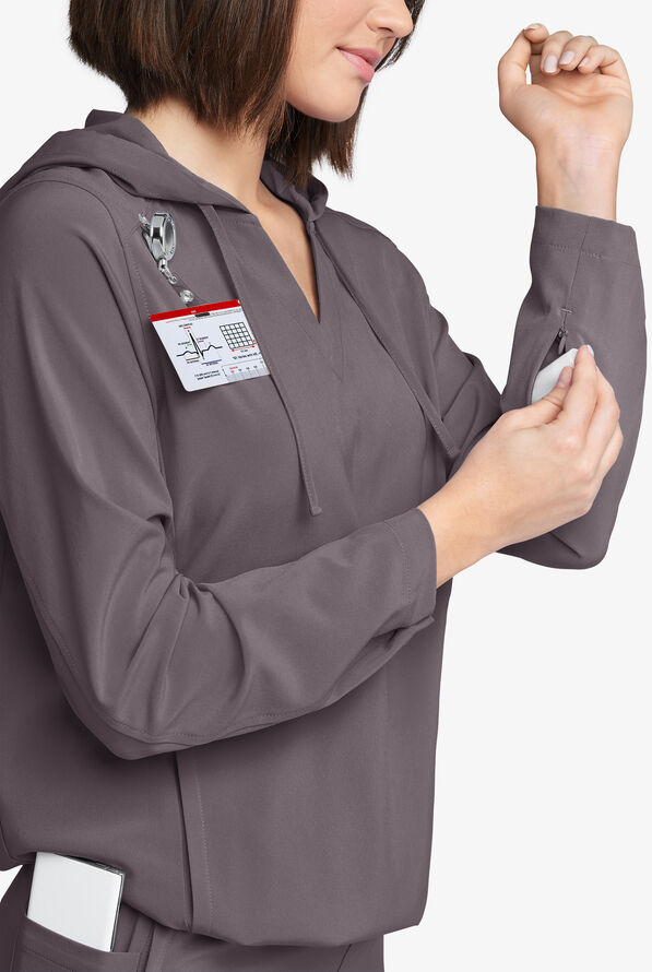 Easy STRETCH Billie Women’s 4-Pocket Pullover Scrub Hoodie - Grey Stone - 4