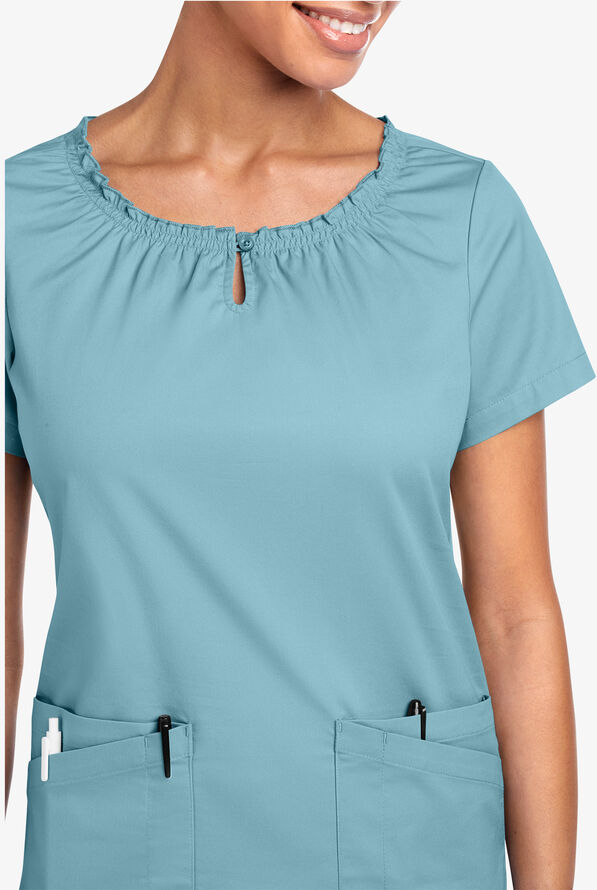 Blusa m&eacute;dica UA Butter-Soft STRETCH estilo campesina con mangas cortas y 6 bolsillos para mujer - Dew Drop - 3