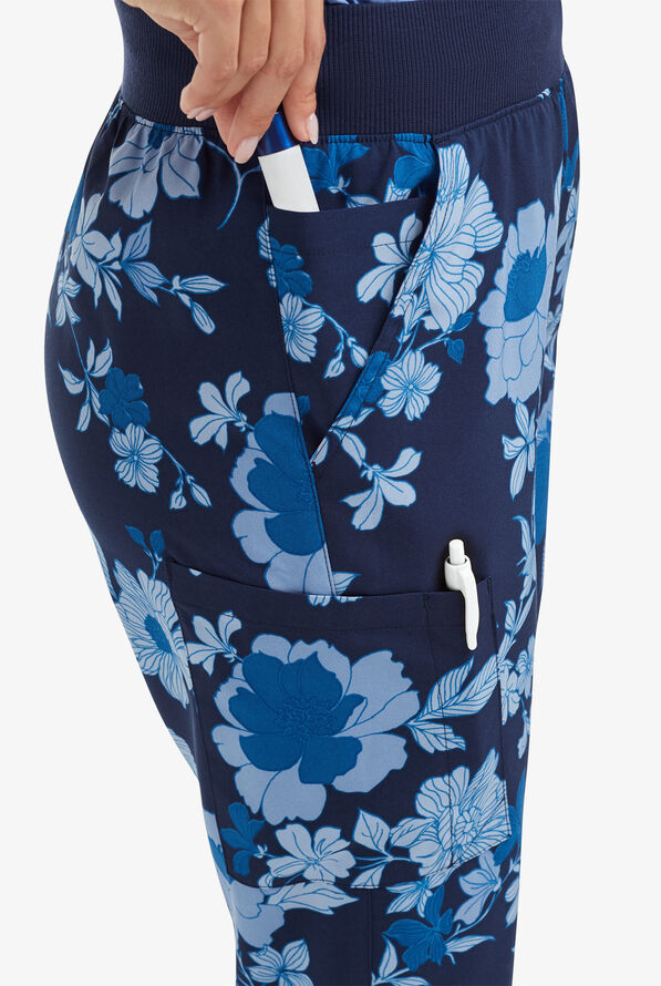 Strictly Scrubs STRETCH Paris Floral Navy Women's 5-Pocket Jogger Print Scrub Pants - null - 3
