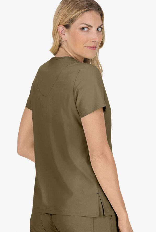 koi Basics Becca Women's 4-Pocket STRETCH V-Neck Scrub Top - Olive - 3