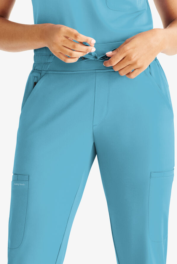 HH Works by Healing Hands Rhea Women's 6-Pocket STRETCH Cargo Jogger Scrub Pants - Fresh Blue - 2