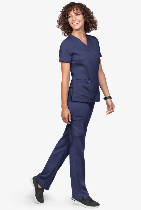 UA Flex2 Women's 4-Pocket V-Neck STRETCH Scrub Top - Navy - 2