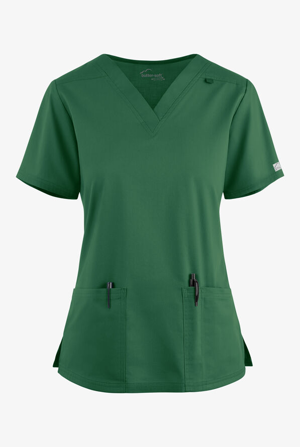 Butter-Soft STRETCH Women's 4-Pocket V-Neck Scrub Top - Hunter - 1
