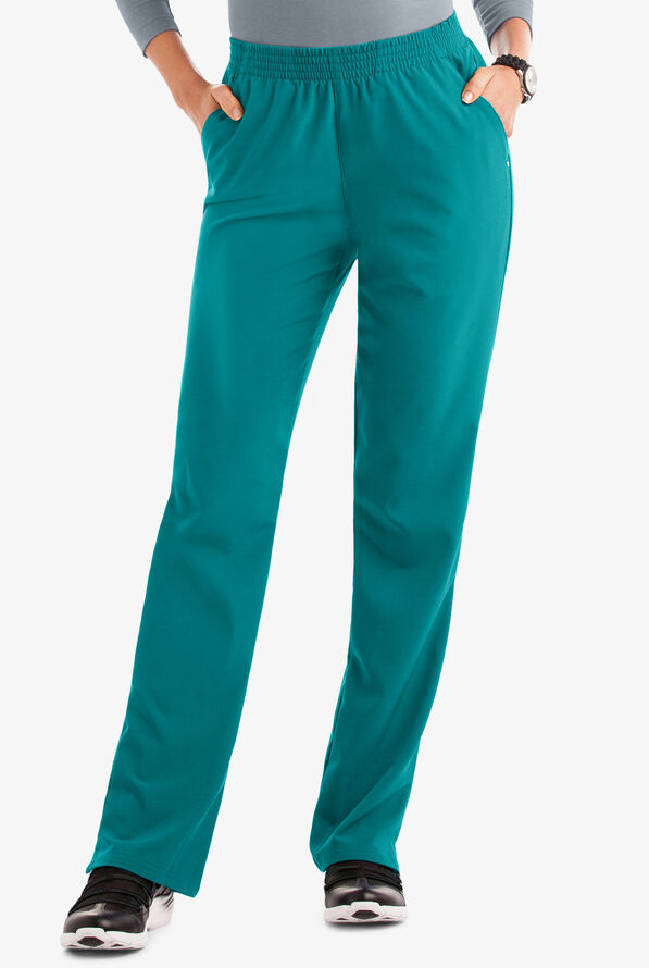 Easy STRETCH Alana Women's 2-Pocket Pull On Scrub Pants - Petite - Teal - 1
