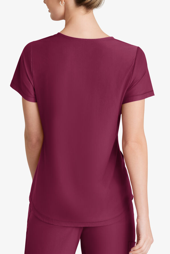 Skechers by Barco Slip-ins Serene Women's 3-Pocket STRETCH Gusset V-Neck Scrub Top - Wine - 2