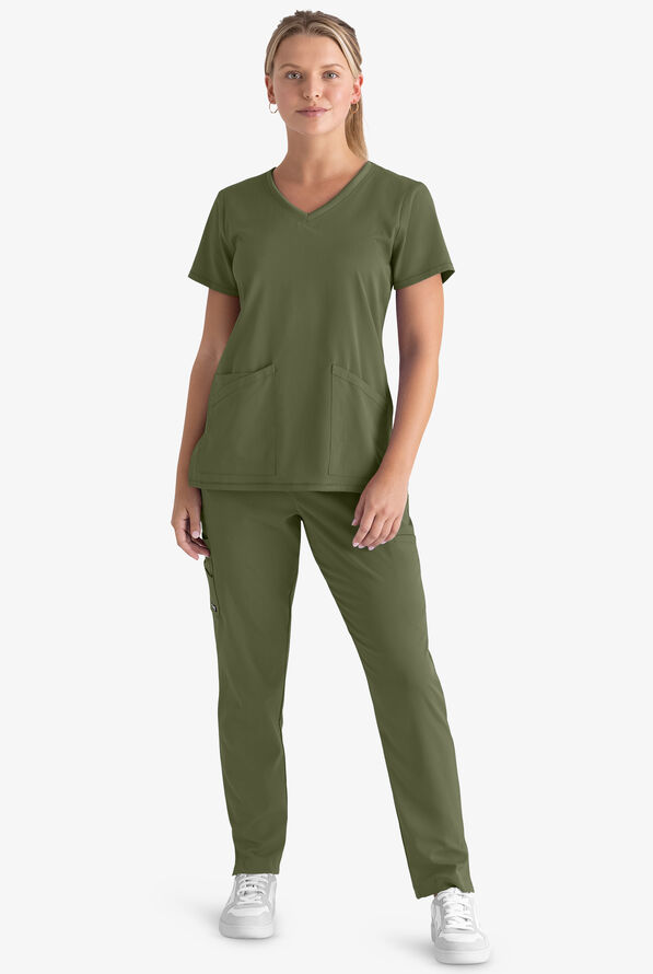 Grey's Anatomy by Barco Spandex STRETCH Serena Women's 7-Pocket Cargo Scrub Pants - Olive - 4