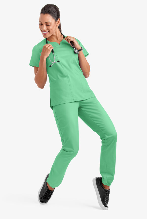 Butter-Soft STRETCH Women's 4-Pocket Sweetheart Neck Scrub Top - Green Jade - 3