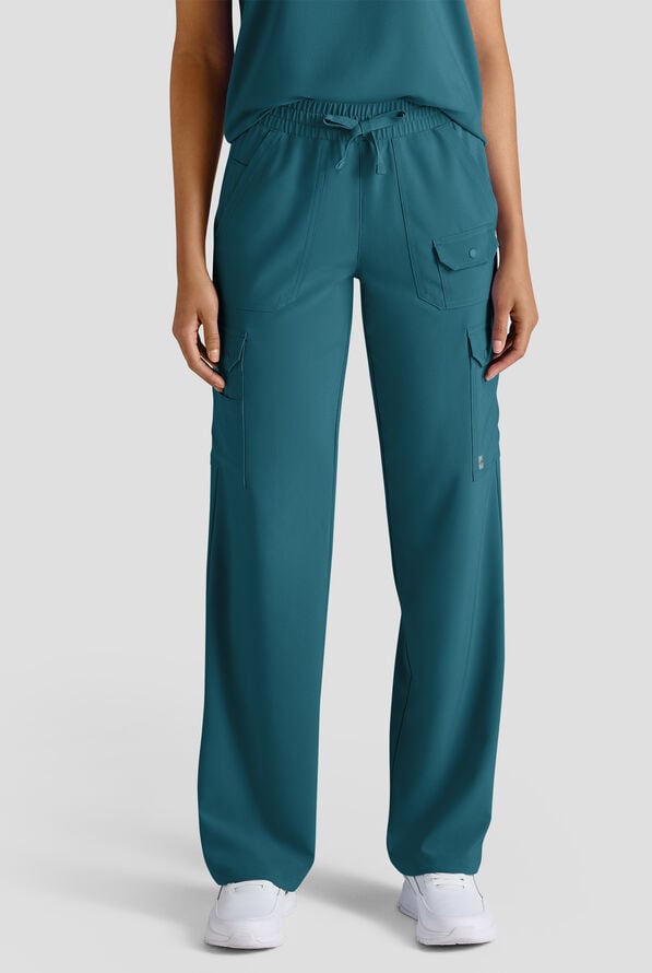 Easy STRETCH Ayo Women's 10-Pocket Cargo Scrub Pants - Petite - Caribbean Blue - 1