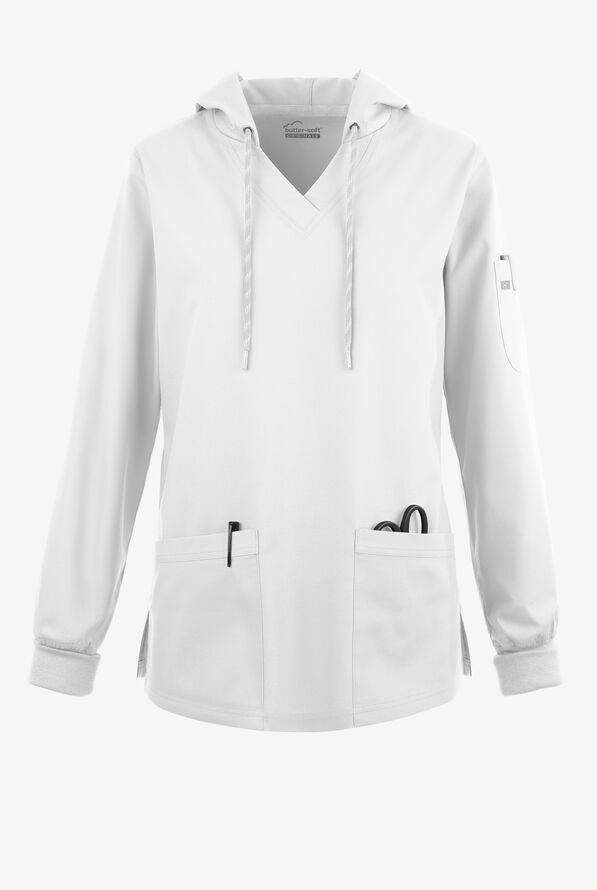 Strictly Scrubs Women's 5-Pocket Long Sleeve Pullover Hoodie - White - 1