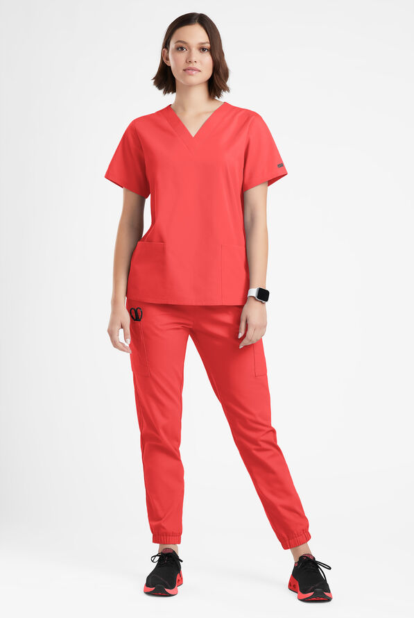 Butter-Soft Originals Women's 2-Pocket V-Neck Scrub Top - Radiant Red - 2