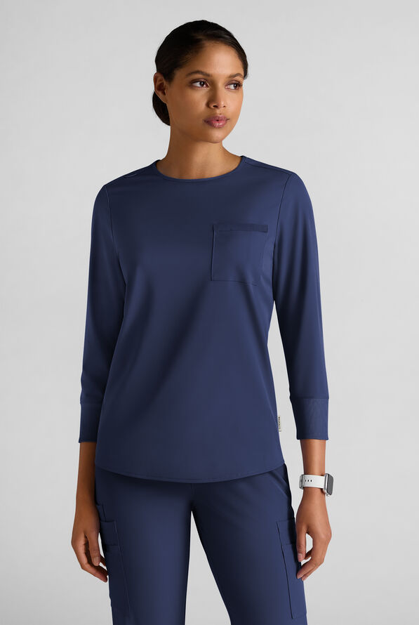 WhisperLite LYRA Women's 2-Pocket STRETCH 3/4" Sleeve Scrub Top - Navy - 1