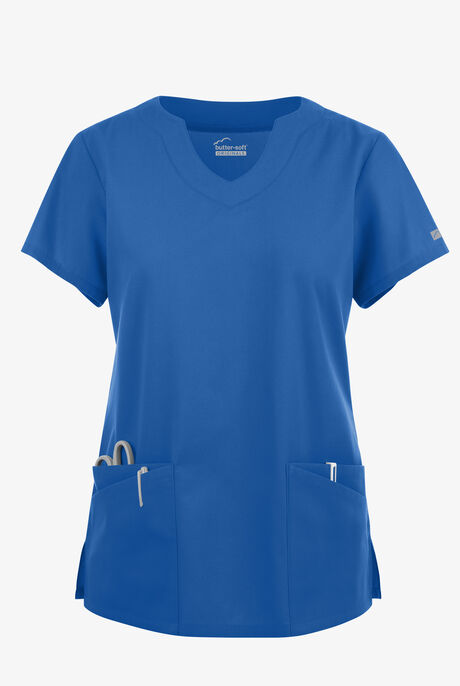 Blusa médica Butter-Soft Originals con cuello festoneado y 6 bolsillos para mujer