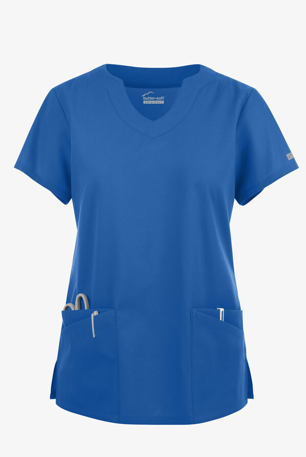 Butter-Soft Originals Women's 6-Pocket Scallop Neck Scrub Top - Royal - 1