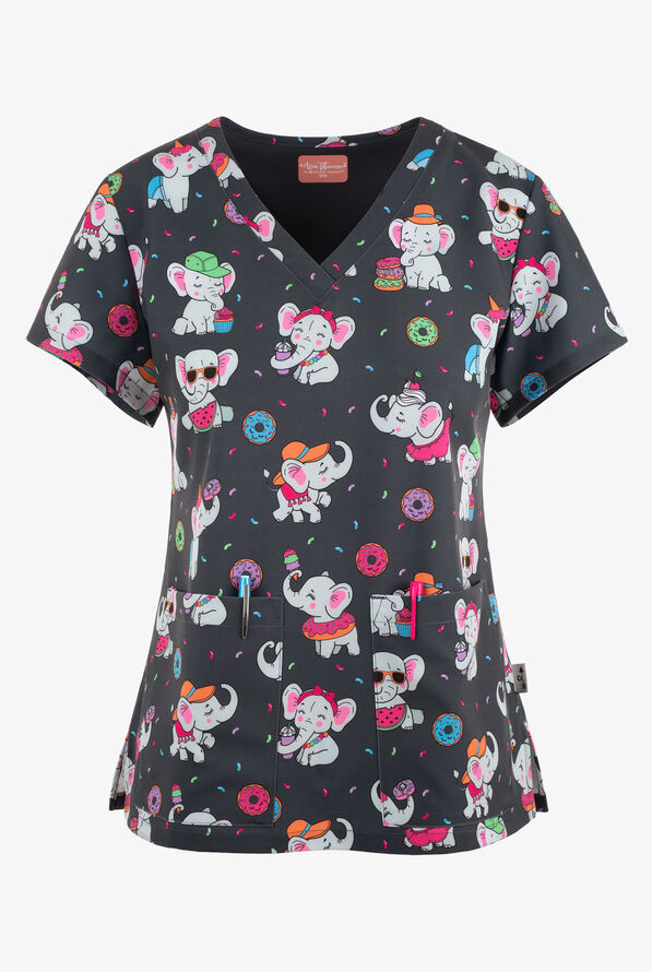 UA Exclusive Zavate Ava Therese  Ele-fantastic Women's 2-Pocket STRETCH V-Neck Print Scrub Top - null - 1