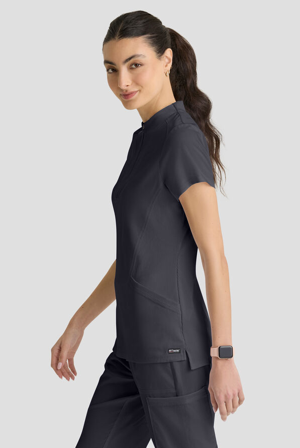 Grey's Anatomy&trade; by Barco Spandex STRETCH Kristi Women's 2-Pocket Quarter Zip Collar Neck Scrub Top - Steel Gray - 4