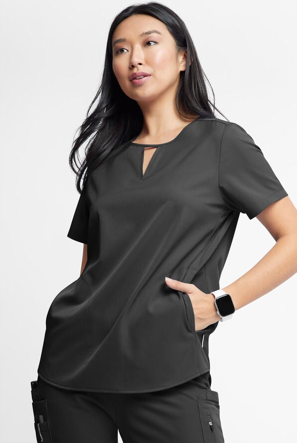 WhisperLite Alba Women's 3-Pocket Notched Neck Scrub Top - Black - 1